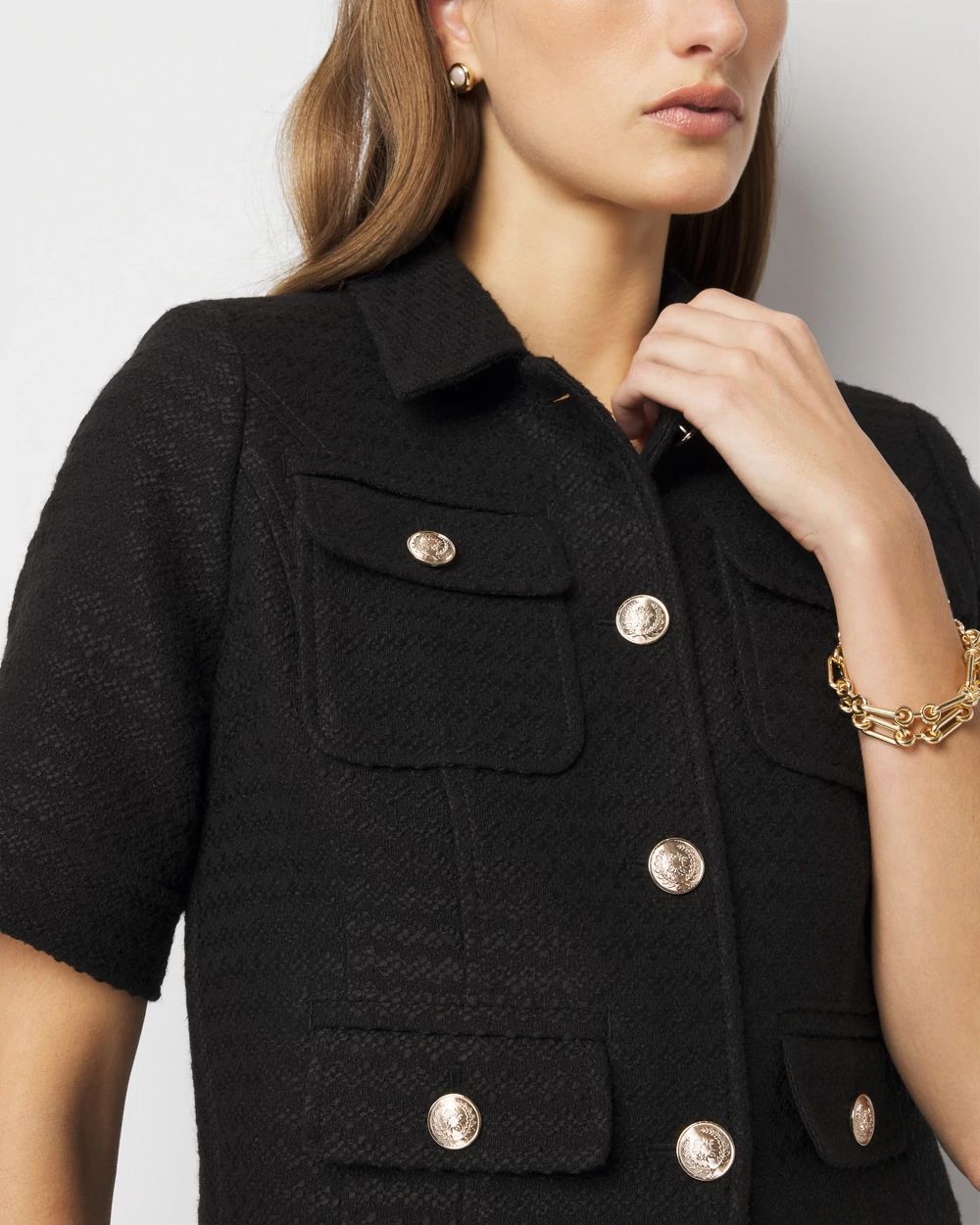 Petite Short-Sleeve Tweed Jacket | White House Black Market